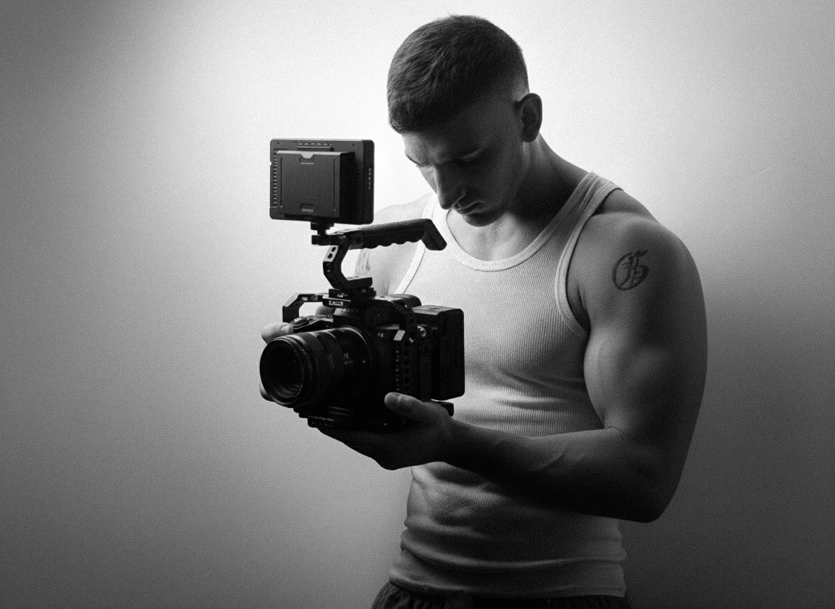 Mathias Gasparik con rig cinematográfico de cámara en mano